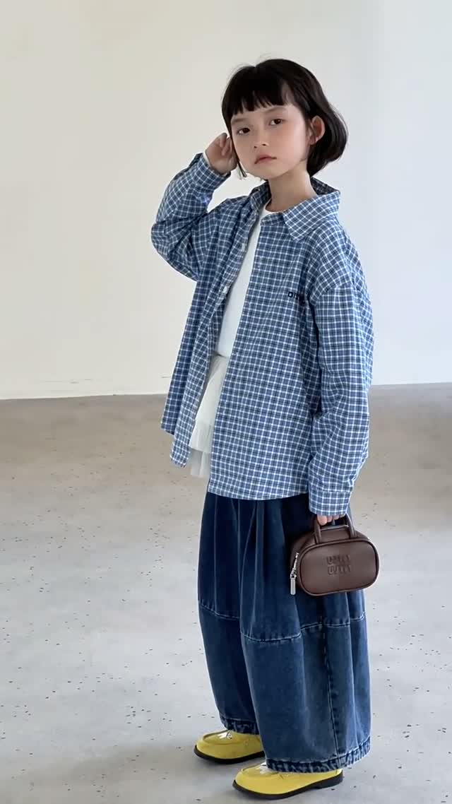 アトリエGG ギンガムチェックシャツ ブルー Atelier G・G「アトリエ